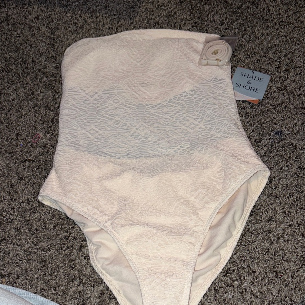 Shade & Shore Cream Textured One-Piece Swimsuit for Kids